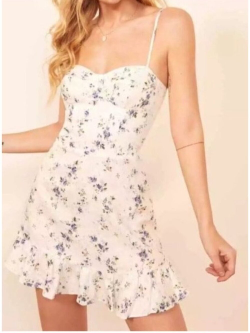 Reformation Floral Mini Dress Yellow & Blue Spaghetti Strap Size 0